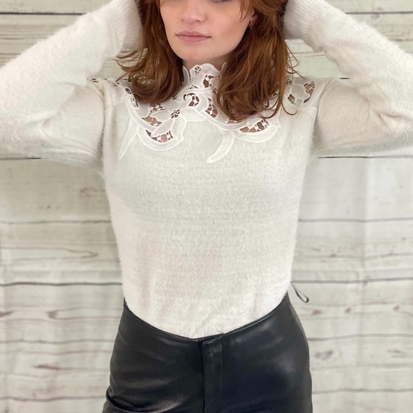 Lace Detail Fuzzy Sweater - Picture 2 of 4